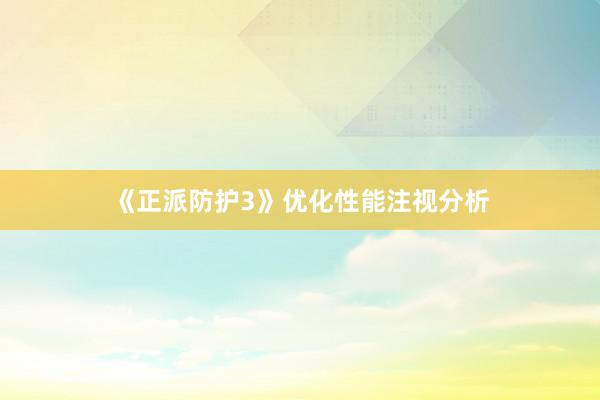 《正派防护3》优化性能注视分析